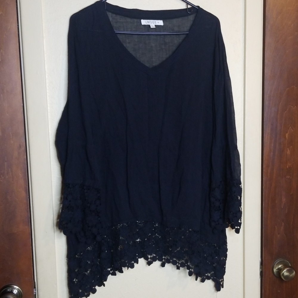 Black gauze long sleeve top